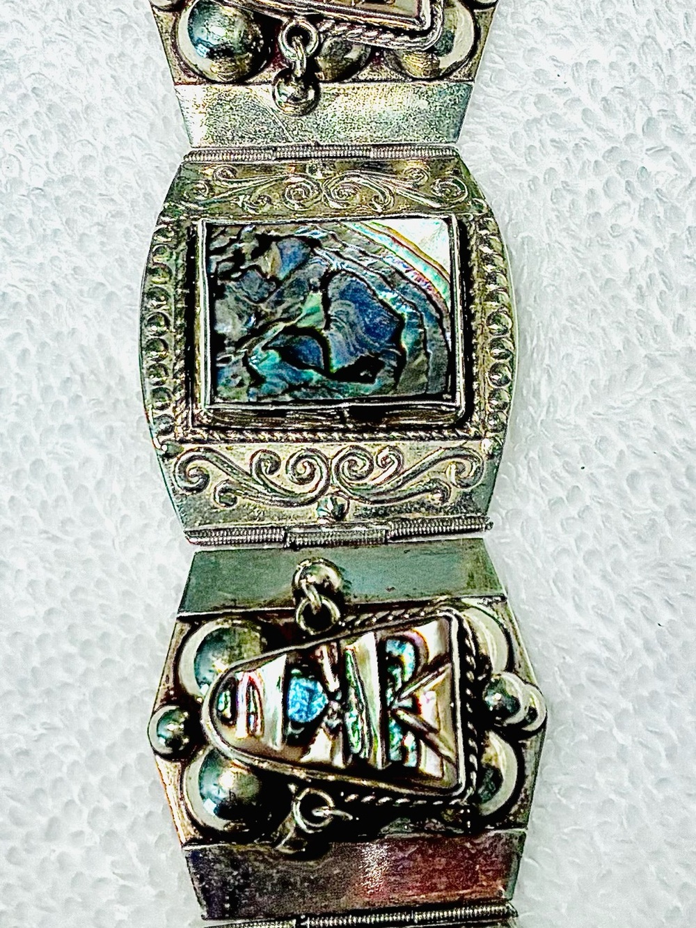 Vintage Sterling Silver Bracelet with Labradorite Abalone Iridescent Inlay